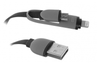 Кабель-переходник "2 в 1" с колпачками USB-8pin/микро-USB черный (CB900-U8MU-10B) WIIIX 1м